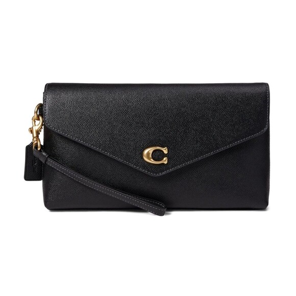 Coach CC487 Black Wyn Cross Grain Leather Clutch Wristlet Bag NWT $225 MSRP
